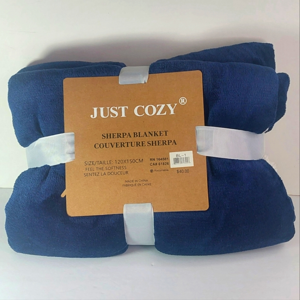 Dark Blue, Warm White Underside Just Cozy Sherpa Blanket 120X150CM BNWT
